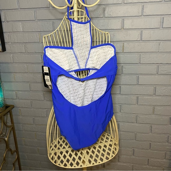 Marilyn Monroe Halter Swimsuit Crochet Detail Blue and Orange Size Large NWT - Picture 3 of 8